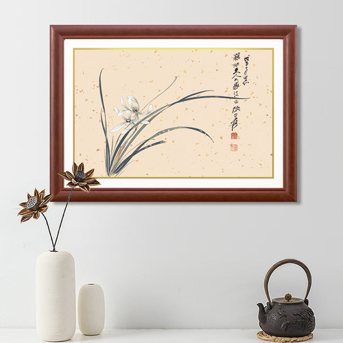 中式实木推拉电表箱挂画装饰画