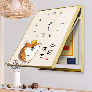 带钟表电表箱装饰画新中式竖款免打孔多媒体箱遮挡电闸好寓意挂画