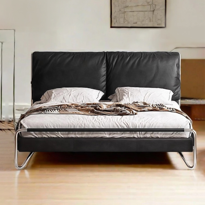 法式复古真皮床政府补贴头层牛皮