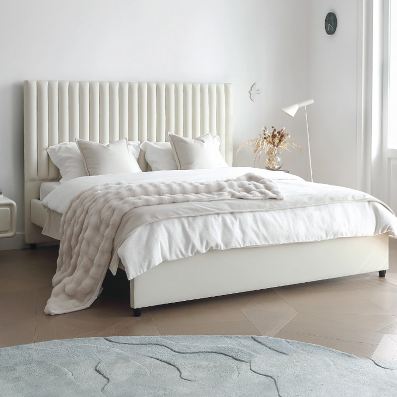 法式轻奢奶油风复古高靠背皮艺床现代简约双人主卧大床