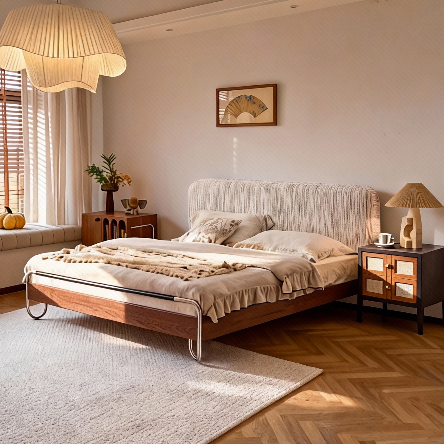 睛木中古风实木床小户型可拆洗布艺软包法式复古主卧实木双人大床