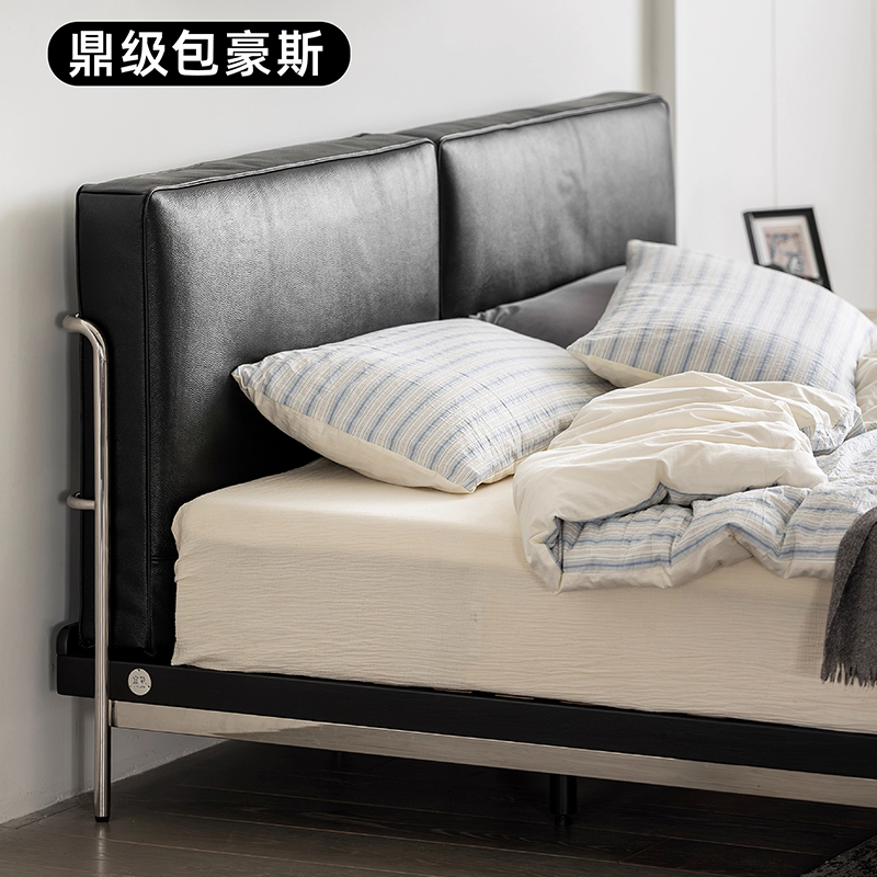 月遇云床 全实木头层牛皮真皮床现代简约包豪斯LC3皮床