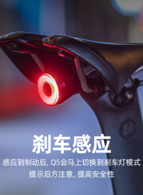 洛克兄弟自行车尾灯智能感应刹车灯山地公路车夜骑警示灯骑行装备