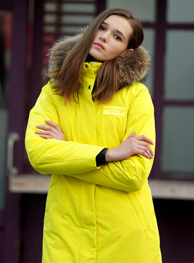 RUNNING RIVER奔流女士中长款连帽毛领保暖棉服外套D9161厚