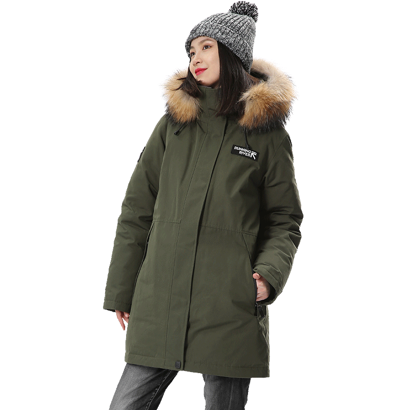 RUNNING RIVER奔流女士长款连帽毛领保暖加厚鹅款棉服外套2153