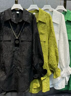 2026春夏设计师款满天星时尚欧货镂空宽松休闲百搭长袖衬衣女