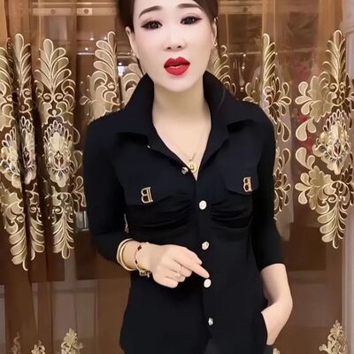 高级感POLO领长袖衬衫女春秋褶皱遮肉显瘦减龄百搭名媛风内搭上衣