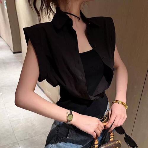 假两件气质收腰无袖衬衫女夏装2026新款设计感气质独特巨好看上衣
