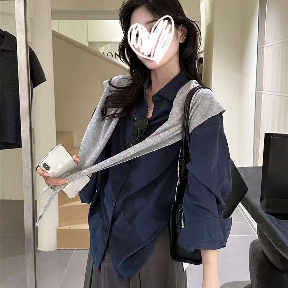 春2026新款独特双口袋宽松纯色衬衫韩版休闲设计感长袖气质衬衣女