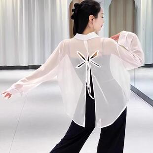 高级感冰丝薄款防晒衬衫外套女夏季宽松后背镂空系带雪纺空调开衫