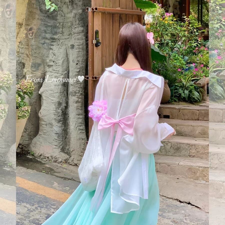 白色蝴蝶结防晒衬衫外套女春夏