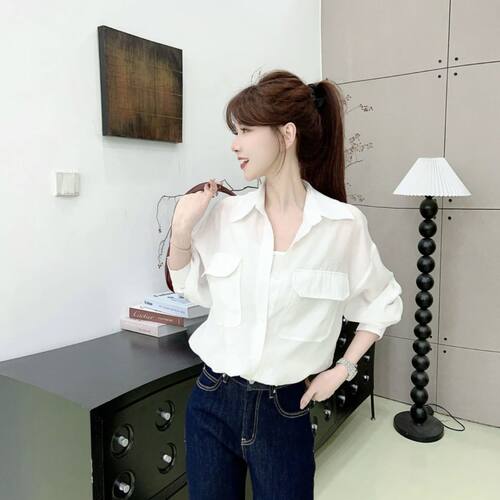 卡卡正品《法式设计感》高级时髦假两件polo领衬衫百搭宽松女上衣