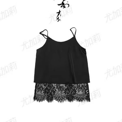 黑色拼接蕾丝下摆吊带女2025春夏新款甜美风叠穿百搭洋气打底背心