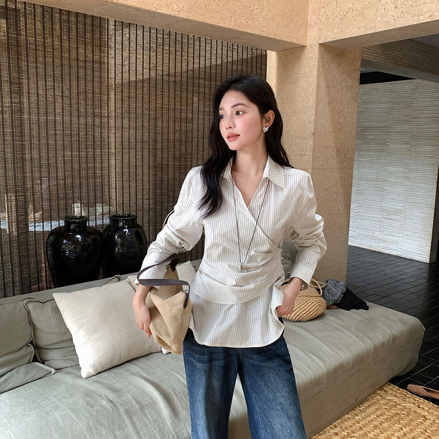 韩系气质休闲百搭收腰显瘦上衣