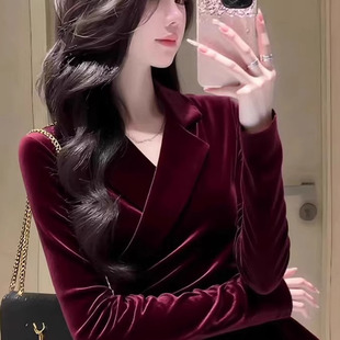 秋冬季 女款 减龄遮肚子上衣 高端丝绒衬衫 2025年独特漂亮超好看法式
