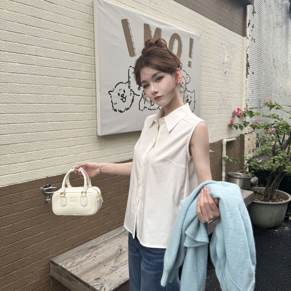 春秋新款韩版衬衫职业装背心无袖上衣百搭纯色秋季衬衣带领打底衫