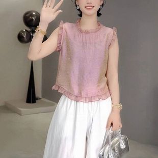 木耳边拼接无袖 女2025夏新款 法式 衬衫 上衣 宽松时尚 设计感减龄小衫