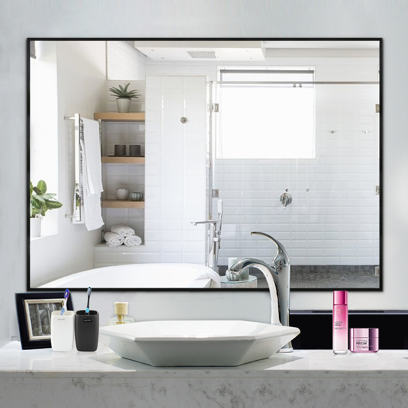 实木框卫生间镜子壁挂浴室镜贴墙