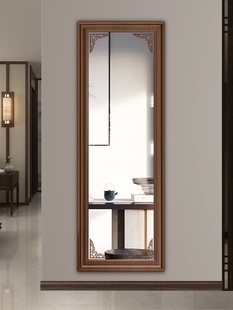 实木穿衣镜家用壁挂全身镜客厅玄关装 新中式 饰镜子贴墙镜花试衣镜