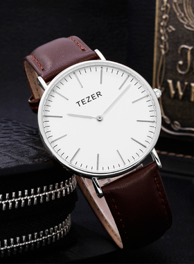 TEZER/天时超薄大表盘进口石英机芯防水舒适男女款商务休闲手表