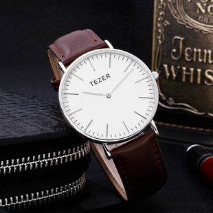 TEZER/天时超薄大表盘进口石英机芯防水舒适男女款商务休闲手表