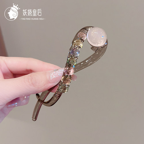 彩珠扭扭夹女2025新款轻奢高级感后脑勺盘发一字抓夹发夹发饰发卡