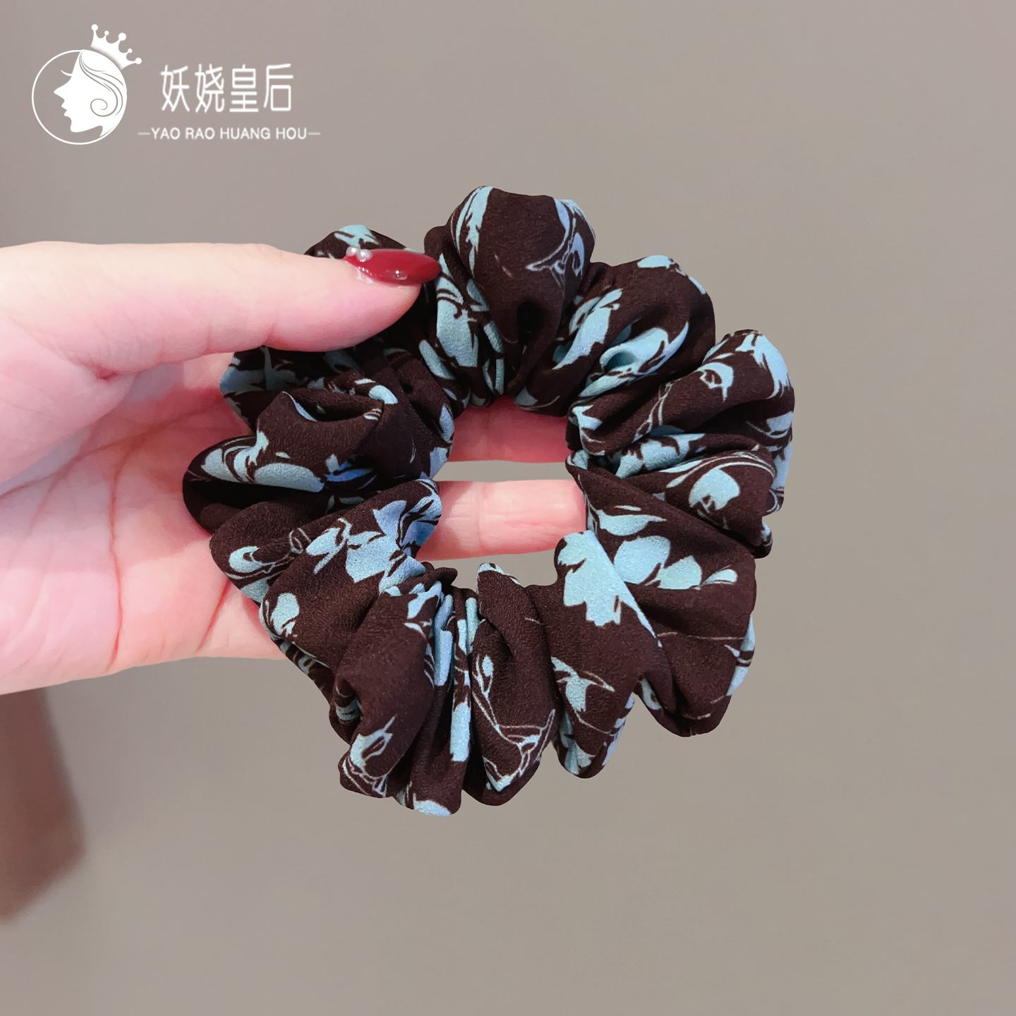 简约复古印花大肠发圈优雅气质时尚缎面扎发发圈百搭头绳发饰女