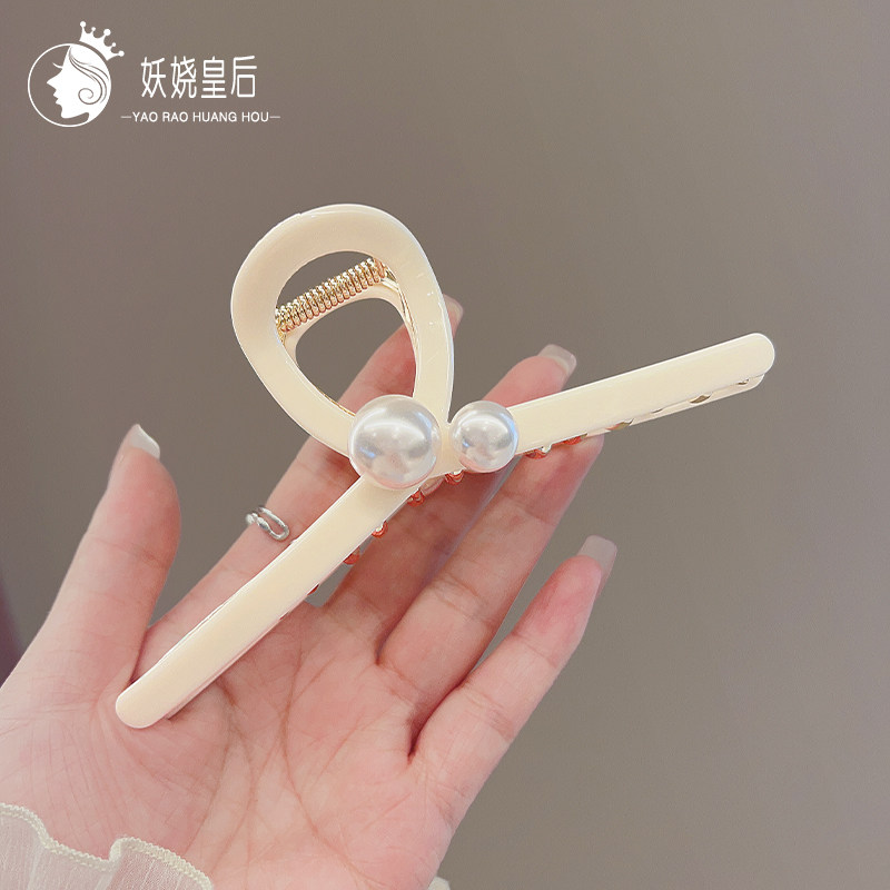 醋酸合金金属抓夹大号乳白色清新气质后脑勺简约珍珠发夹女发量多
