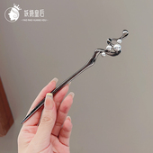 小众新中式 金属黑色发簪女高级感古风发饰盘发钗簪子现代简约头饰