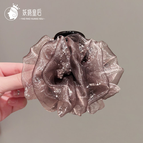 轻奢优雅流沙钻网纱云朵抓夹女