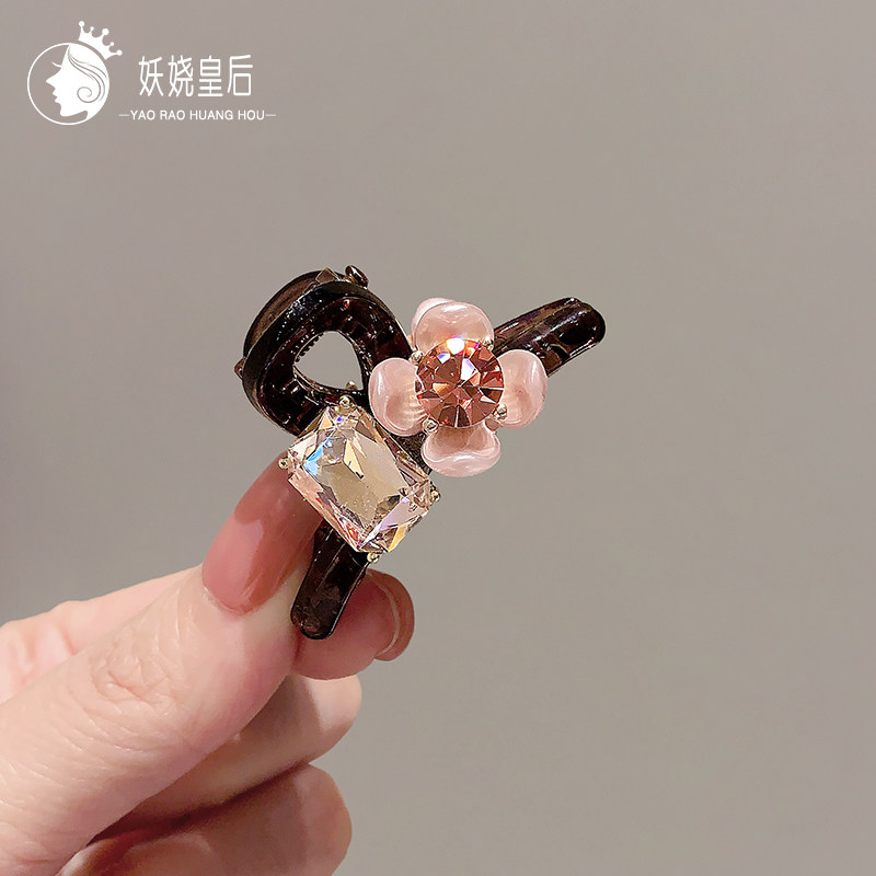 精致粉色花朵小抓夹高级感公主夹前额刘海侧边夹时尚水晶发夹头饰