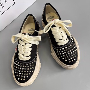 朴彩英同款鞋 三原康裕MMY溶解鞋铆钉做旧帆布鞋男女款板鞋明星款