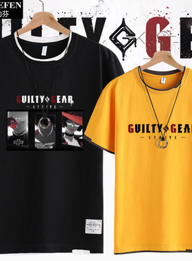 罪恶装备GUILTY GEAR STRIVE游戏假两件短袖T恤衫男女半袖上衣服