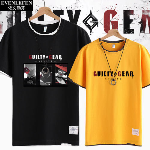罪恶装备游戏t恤衫男女假两件