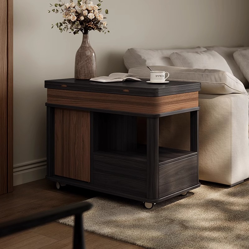 沙发边几可移动小推车多功能边柜小茶台折叠桌面家用实木升降茶几