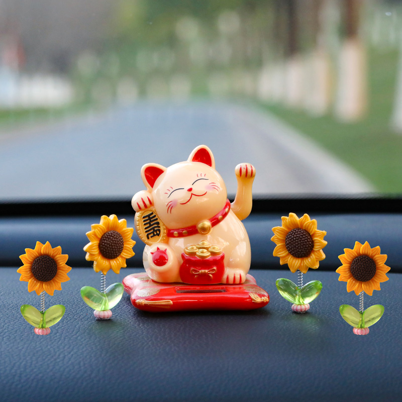 太阳能摇手招财猫汽车摆件招财进宝发财猫车载车内饰品摆件办公室