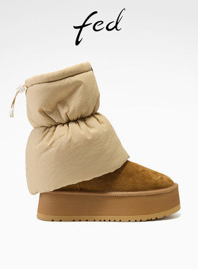 fed保暖短靴冬季新款女靴俩穿雪地靴加绒厚底棉靴女款S1114-ZC733