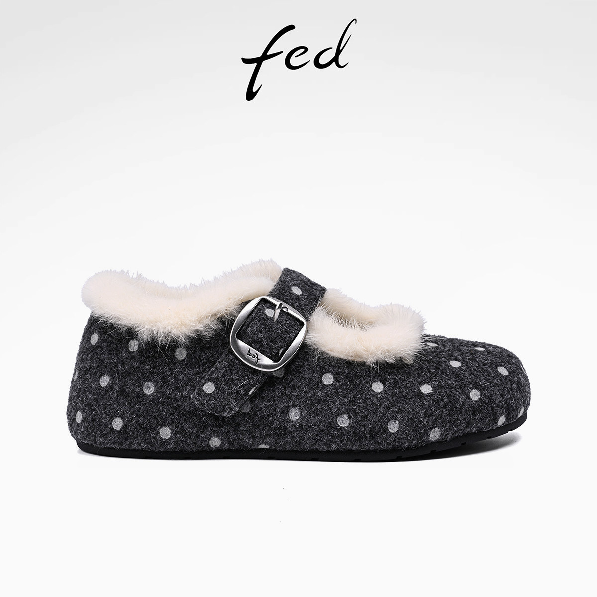 fed貂毛加绒保暖26秋冬女鞋复古内增高玛丽珍勃肯毛毛鞋棉鞋女