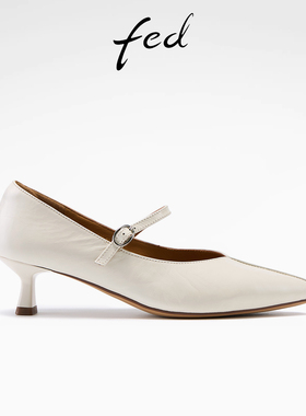 fed头层牛皮2026春季新款女鞋真皮浅口细跟女单鞋时装玛丽珍鞋女