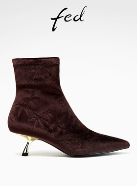 fed高跟短靴冬季新款女靴复古时装靴弹力瘦瘦靴女款D1015-ZFA100