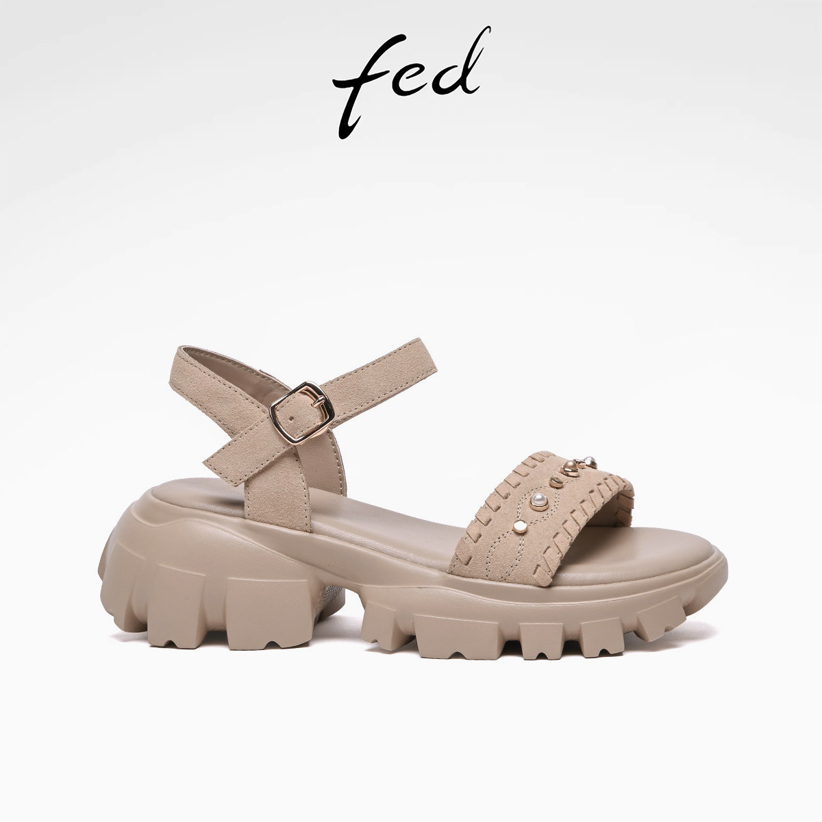 fed沙丘漫旅26夏季新款女凉鞋真皮百搭超轻松糕厚底一字带凉鞋女