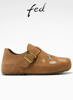 fed刺绣勃肯鞋女春季新款女鞋森语缀章单鞋一脚蹬懒人鞋女款ZC305