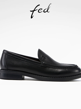 fed头层牛皮26春季新款女粗跟单鞋女真皮复古英伦一脚蹬乐福鞋女