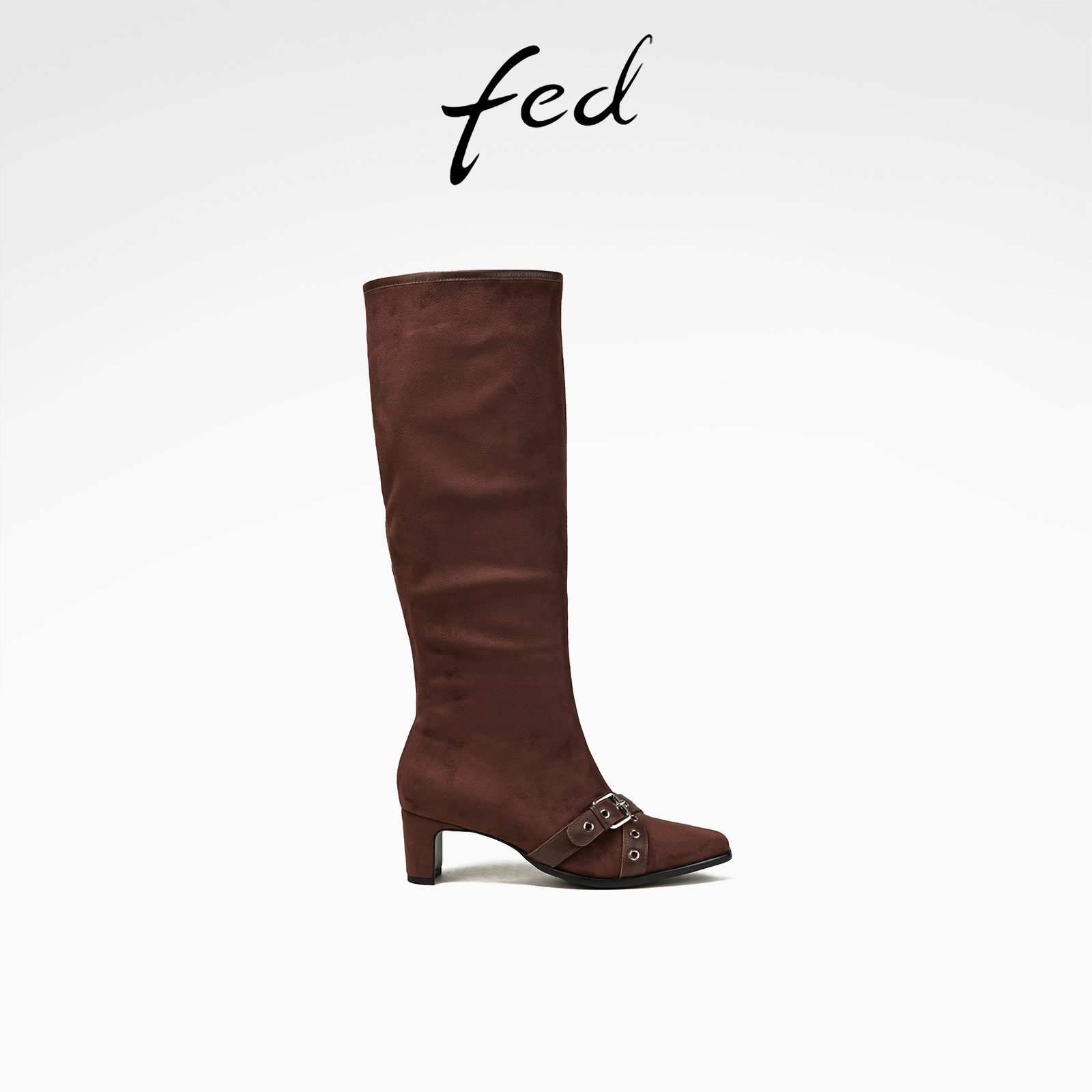 fed粗跟时装靴冬季新款女靴气质长筒靴绒面弹力靴女D1121-ZFA130