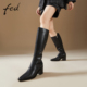 fed秋冬真皮女鞋 头层牛皮粗跟靴子女高筒切尔西时装 靴骑士靴女