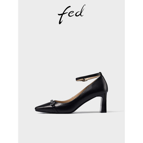 fed浅口单鞋2023年春季新款女鞋通勤职业黑色高跟鞋女R0225-ZF303