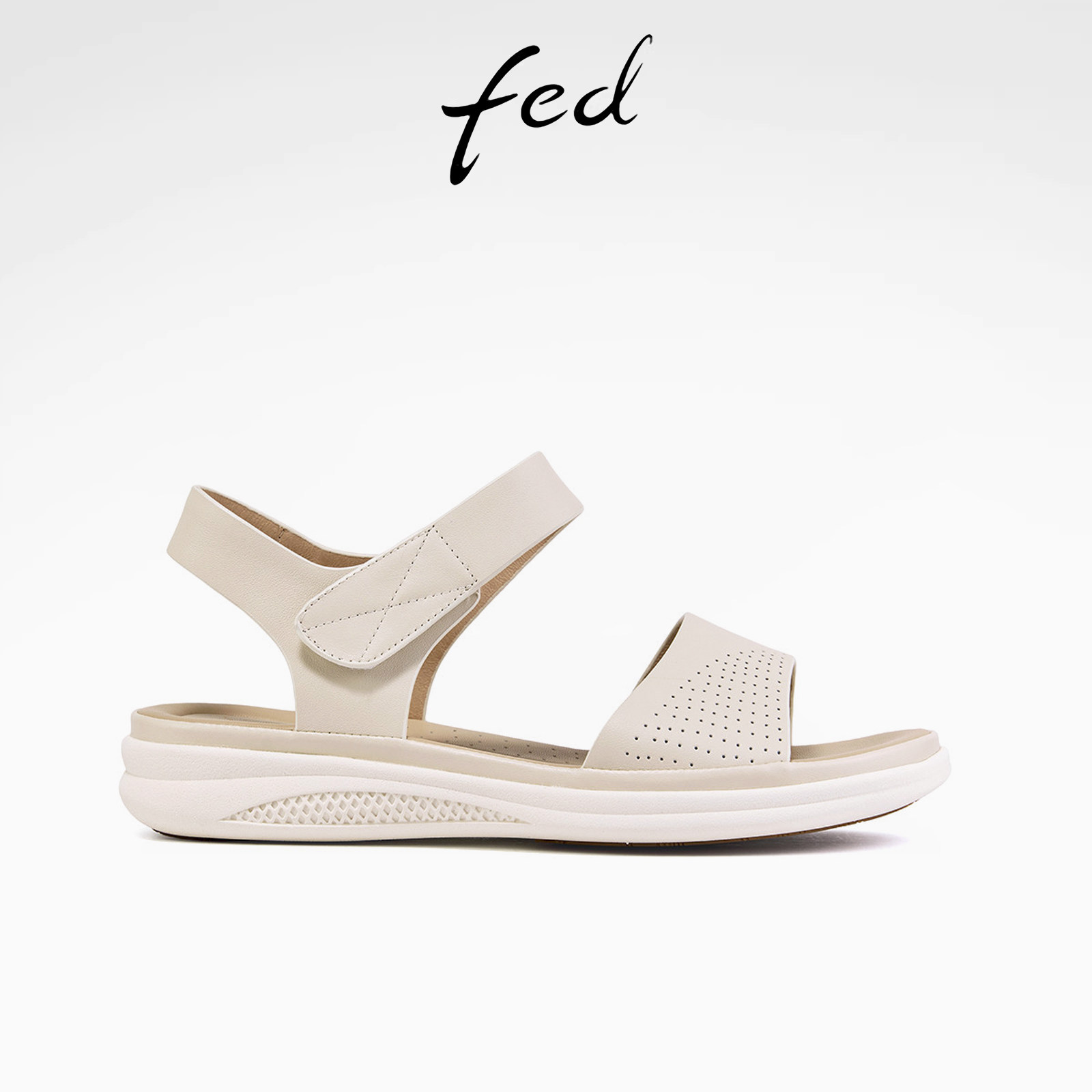fed头层软牛皮女凉鞋夏季新款超轻厚底真皮冲孔一字带妈妈凉鞋女
