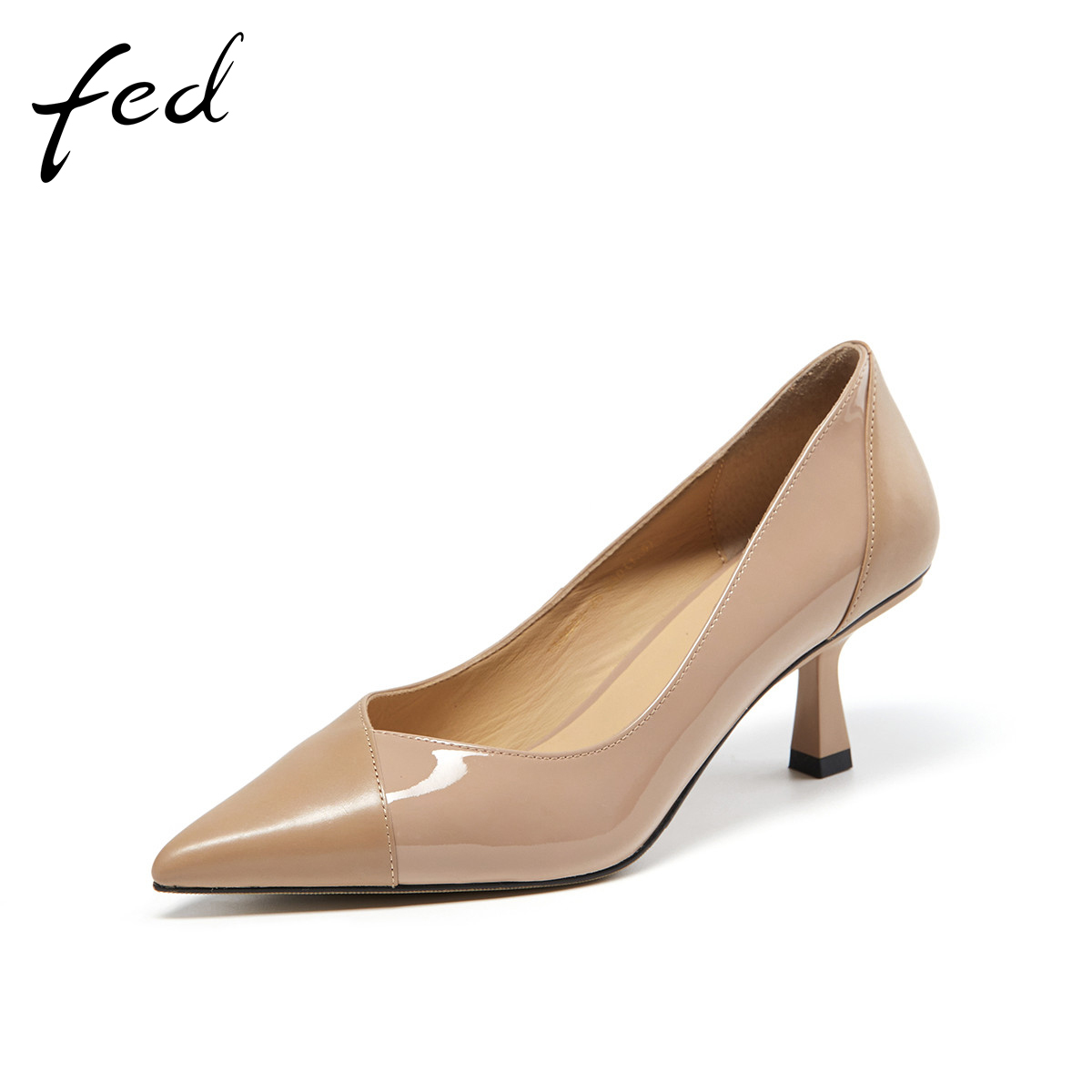 fed浅口单鞋2024年春季新款女鞋细跟真皮法式高跟鞋女R0125-YA002