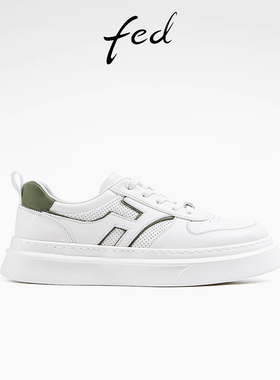 fed真皮男鞋春夏厚底平底运动休闲男鞋头层牛皮板鞋男鞋小白鞋男