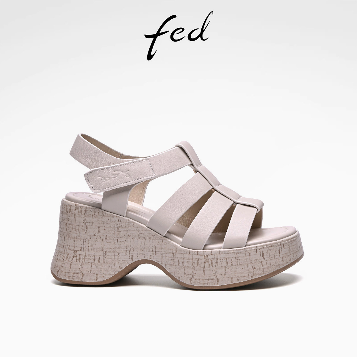 fed头层牛皮26夏季新款女凉鞋真皮编织超轻厚底一字带罗马凉鞋女